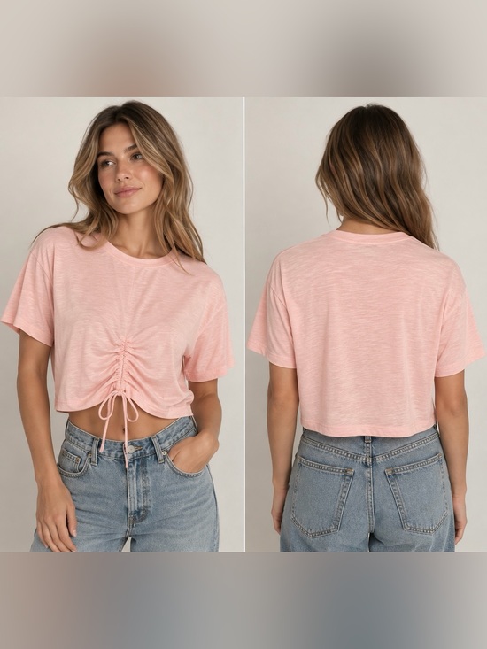 Sanctuary Tops - Anthropologie Sanctuary Pastel Pink Ruched Drawstring Crop Top XS